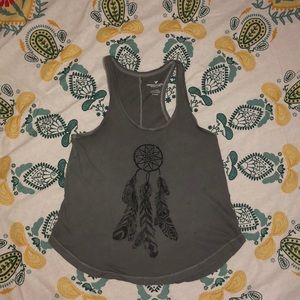 Gray tank top with embroidered dream catcher